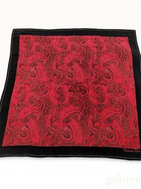 Christian Dior Red Paisley Pattern Silk Scarf 32"